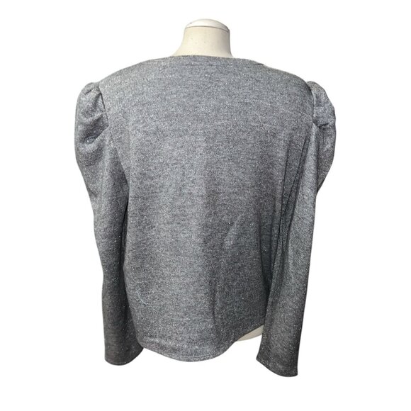 Les Serein Silver Puff Sleeve Sweater Womens Sz XXL Lightweight Rayon Blend Crew - Picture 2 of 11